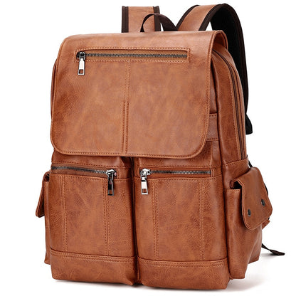 Vintage PU Leather Teenage Backpacks Retro Fashion Schoolbag Man Multifunctional Backpack Men Zipper Designer Large Capacity Bag