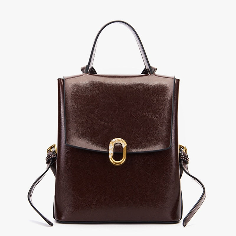 Women  Genuine Leather Backpack Rucksack Meseenger Shoulder Bags Grils Oil Wax Cowhide Female Daypack School Book Bag Knapsack