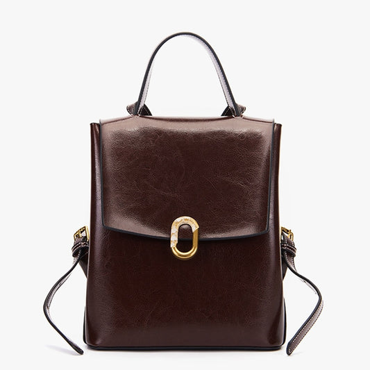 Women  Genuine Leather Backpack Rucksack Meseenger Shoulder Bags Grils Oil Wax Cowhide Female Daypack School Book Bag Knapsack