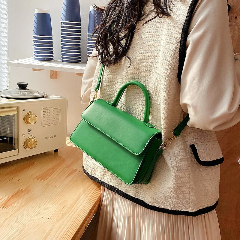 Design PU Leather Small Crossbody Shoulder Bags for Women Spring Trendy Branded Handbags and Purses Branded Totes Green