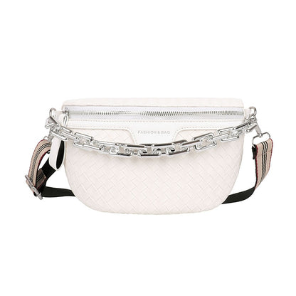 Thick Chain Women&#39;s Fanny Pack Plaid leather Waist Bag Shoulder Crossbody Chest Bags Luxury Designer Handbags Female Belt Bag