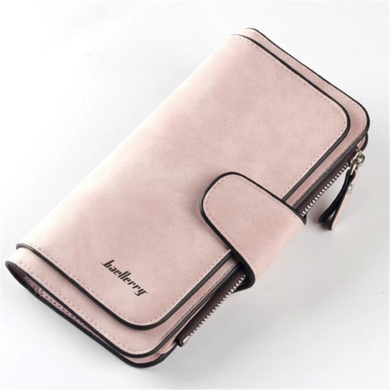 Fashion Women Wallets Dull Polish Leather Wallet Double Zipper Day Clutch Purse Wristlet Portefeuille Handbags Carteira Feminina