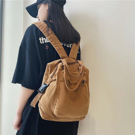 School Bag Student Shoulders Large Capacity Khaki Backpack Fashion Canvas Backpacks Female College Teen Computer Bag Mochila