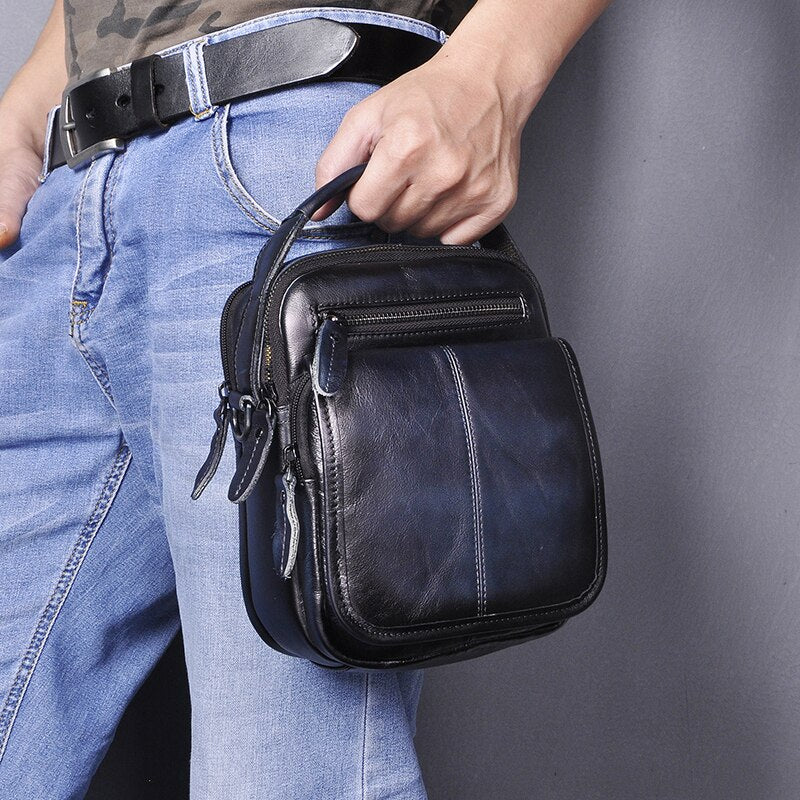 Hot Sale Crazy Horse Leather Fanny Waist Belt Bag Pack Design Messenger Satchel Cross-body Shoulder Tote bag For Men Male 8025