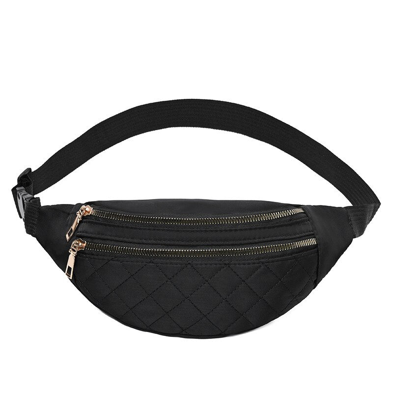 Plaid Women&#39;s Waist Bag PU Leather Belt Bags Designer Shoulder Crossbody Chest Bag Female Fashion Banana Hip Purse