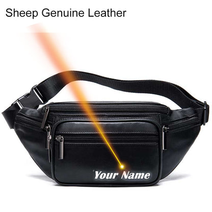 MVA Men&#39;s Waist Bag Belt Waist Packs Sheep genuine Leather Waist Bag For men/women Fanny Pack Belt Bum/Hip men&#39;s belt bags  8879