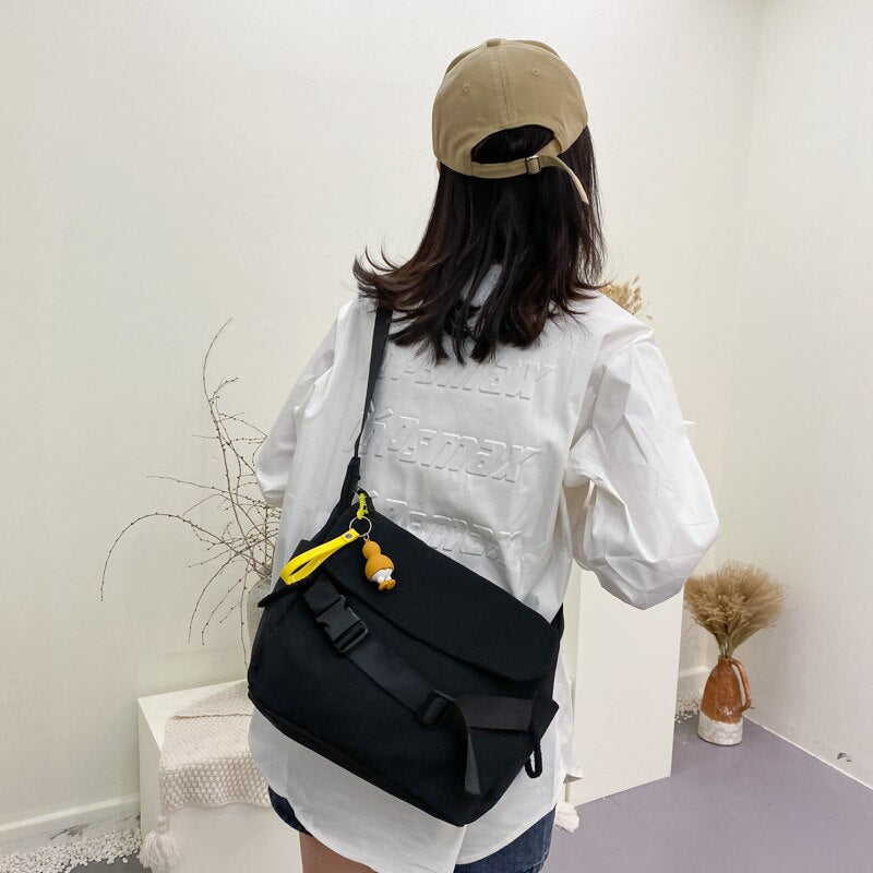 Black Messenger Bags Women Simple Large Capacity College Preppy Harajuku Chic Japanese Style Crossbody Shoulder Bolsa Students