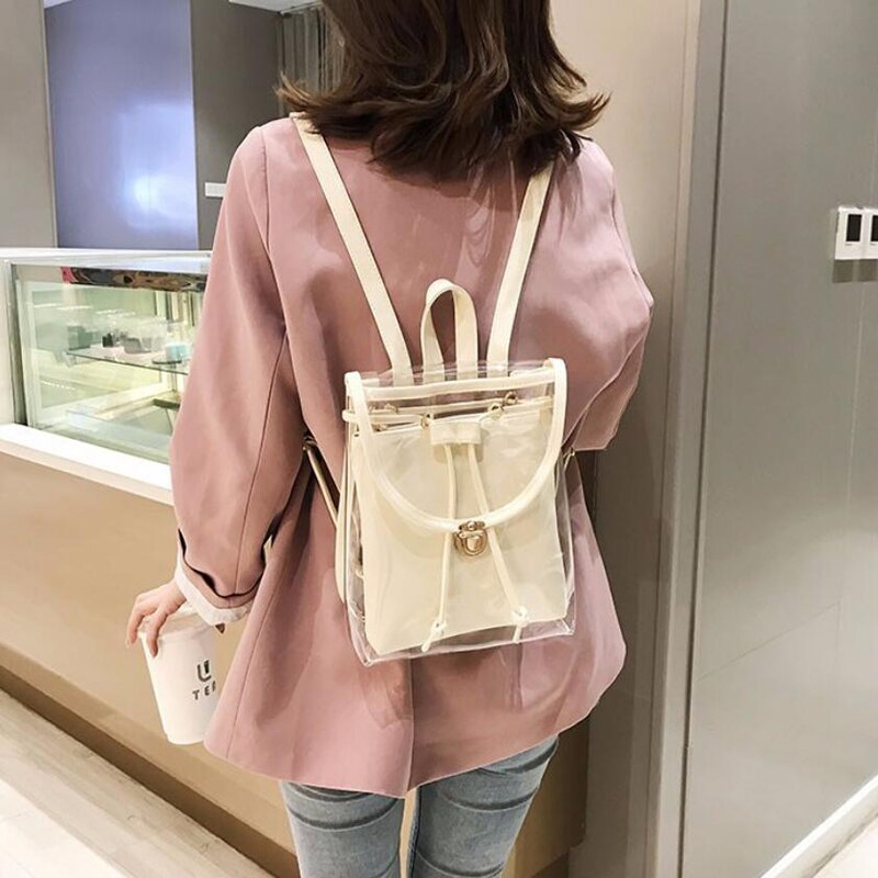 LKEEP High Quality PVC Transparent Women Backpack Candy Color Clear Rucksack For Teenage Girls Cute Jelly School Backpack