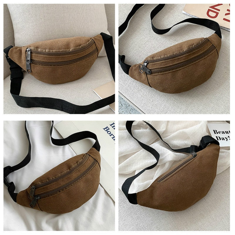 Casual Canvas Waist Bag Unisex Functional Waist Bag Mobile Phone Bag Men and Women Convenient Belt Banana Bag Fanny Pack Men