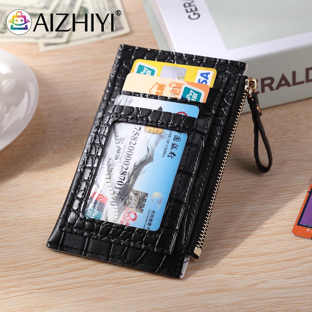 Fashion Women PU Leather Alligator Pattern Bank Shopping ID Card Holder Casual Ladies Contrast Color Wallet Mini Coin Purse