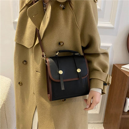 Messenger Bags Women Preppy Chic Students Vintage England Style Patchwork Crossbody Back Pack Teens PU Leather Soft Travel Bolsa