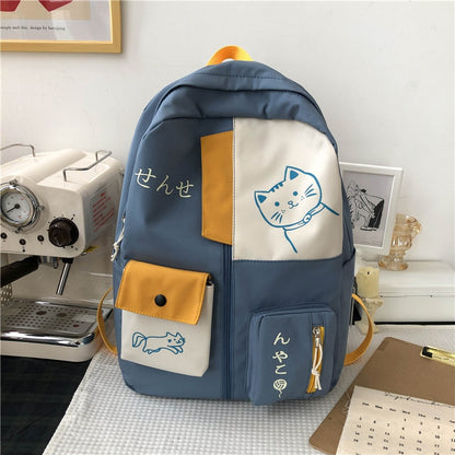 EST Women Backpack New Kawaii Patchwork Female Large Capacity Waterproof Nylon Shoulders School Bag Preppy Mochila Bolsa