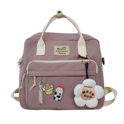 Lovely Multifunctional Backpack Teenage Girl Ring buckle Portable Travel Bag Female Small Schoolbag Badge Women Backpacks