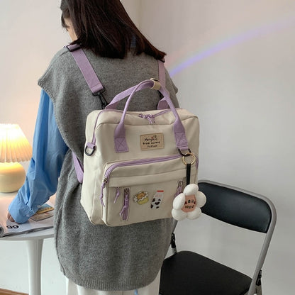 Lovely Multifunctional Backpack Teenage Girl Ring buckle Portable Travel Bag Female Small Schoolbag Badge Women Backpacks