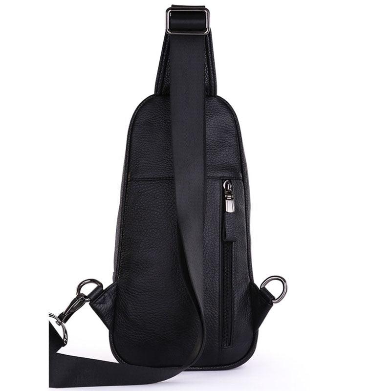 Men High Quality Genuine Leather Cowhide Fashion Chest Pack Sling Back Pack Riding Cross Body Messenger Single Shoulder Bag