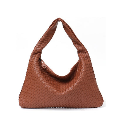 SC Brand New Vegan Leather Hobo Bag Handmade Woven Casual Female Handbag Big Capacity Patchwork Zipper Women Shoulder Bags