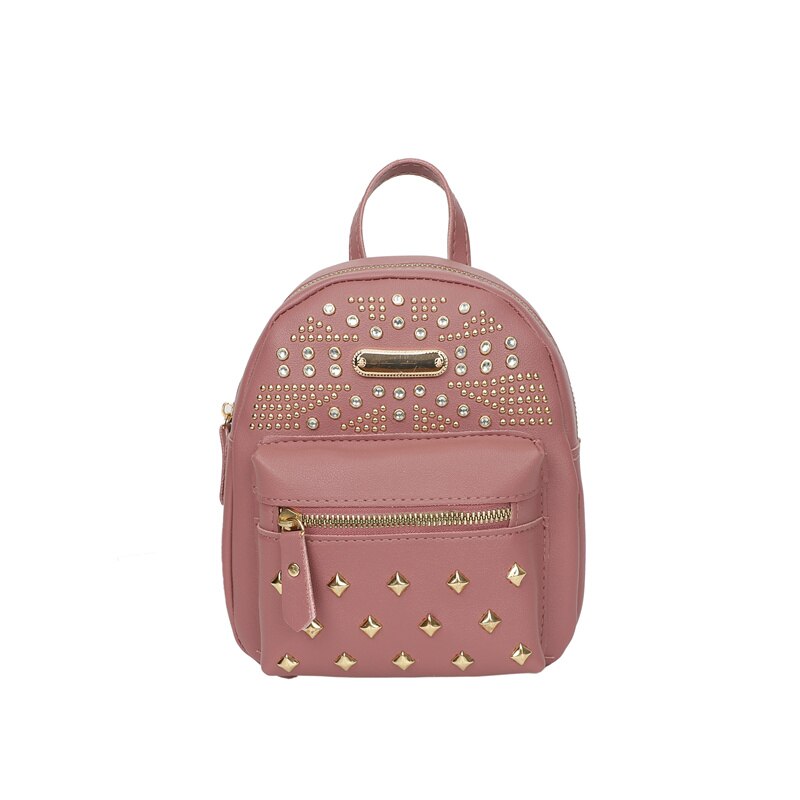 Women&#39;s Small Leather Backpack, Fashion Rivet Studded Daypack Lightweight Travel Satchel