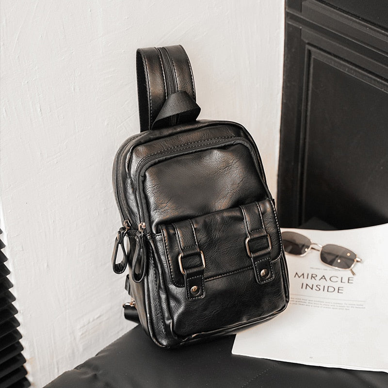 Lightweight Multifunction Men&#39;s Backpack Fashion Chest Bag Small Shoulder Bags For Men Crossbody Bag PU Leather Small Backpacks