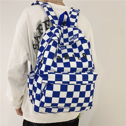 DCIMOR Fashion Plaid Women Backpack Men Cool Nylon Travel Bag Unisex Letter Printing Schoolbag College Girls Kawaii Bookbag Boys