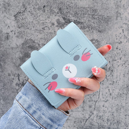 Short Wallets Student Cute Cartoom Purses Women Fashion Pattern Women&#39;s Mini Solid Color Tri-fold Student Wallet Card Holder