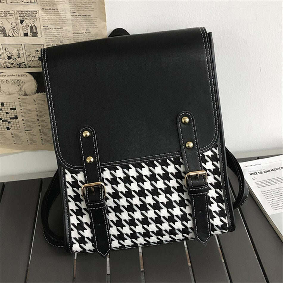 Korean Style Women's Backpack Fashion INS 3 Layers Houndstooth Back Pack Bags for Girls Luxury Lattice Female Shoulder Bag