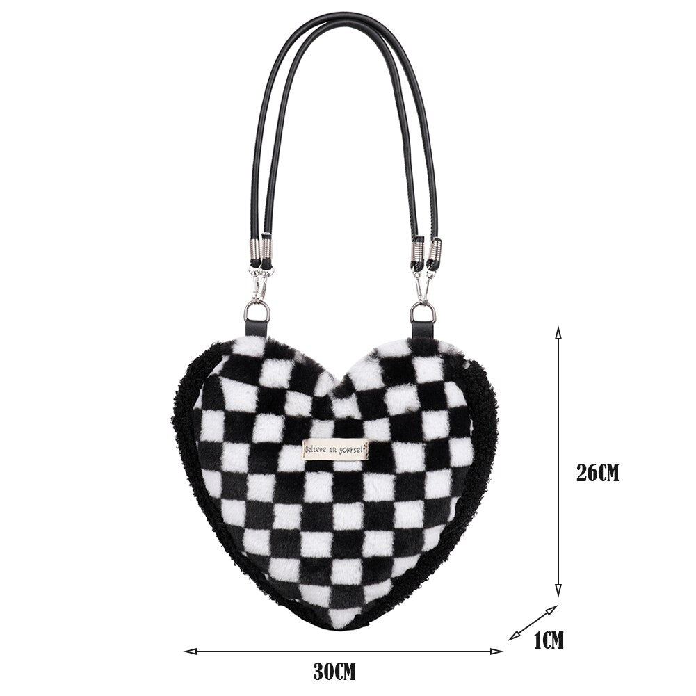 Bags for Women Heart Shape Plush Fur Handbag Autumn Winter Warm Female Top-handle Bag Fluffy All-match Brand Designer Handbags