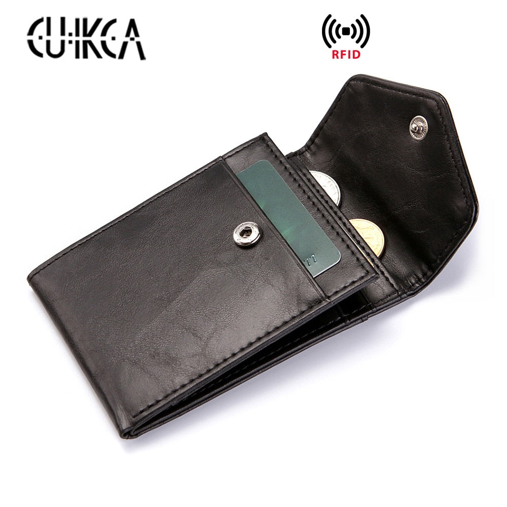 CUIKCA Fashion RFID Wallet Women Men Mini Ultrathin Leather Wallet Slim Wallet Coins Purse Credit ID &amp; Card Holders Card Cases