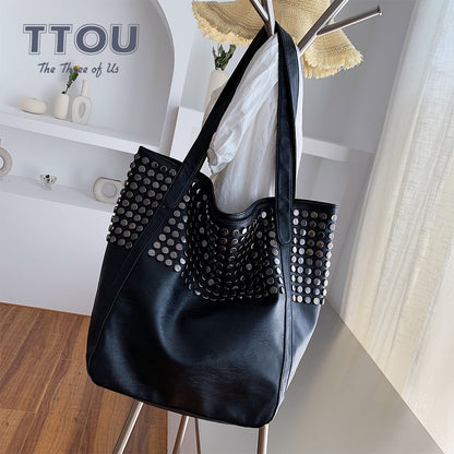 Fashion Rivet Large Capacity Women Shoulder Bag Soft Casual Black Female Shopping Bag Lady Hobo Handbag Tote Travel Bag