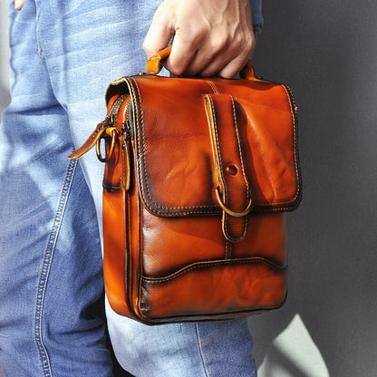 Original Leather Male Fashion Casual Tote Messenger bag Design Satchel Crossbody One Shoulder bag 8&quot; Tablets Pouch For Men 143-d