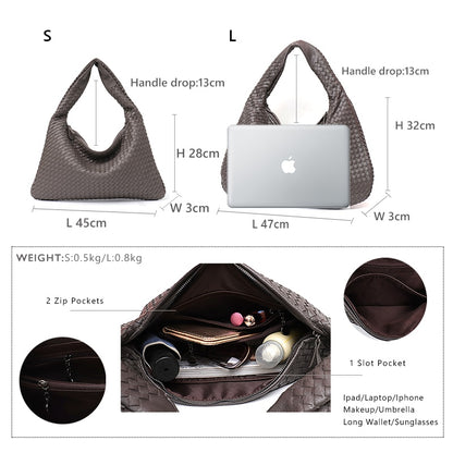 SC Brand New Vegan Leather Hobo Bag Handmade Woven Casual Female Handbag Big Capacity Patchwork Zipper Women Shoulder Bags