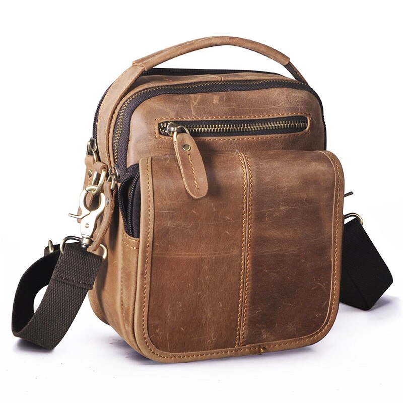 Hot Sale Crazy Horse Leather Fanny Waist Belt Bag Pack Design Messenger Satchel Cross-body Shoulder Tote bag For Men Male 8025