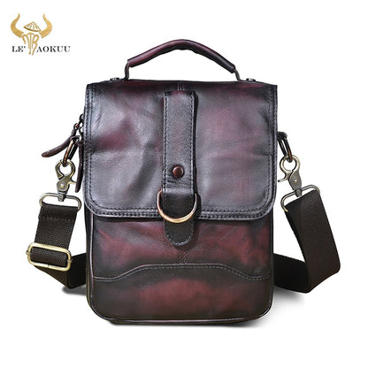 Original Leather Male Design Casual Shoulder messenger bag cowhide Fashion 8&quot; Tote Crossbody Mochila Satchel bag For Men 143-g