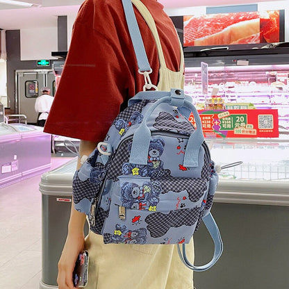 High quality cute printed backpack women&#39;s Kawaii multifunctional portable shoulder bag Fashion young female student school bag