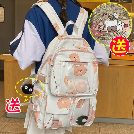 Cute Backpack Women Large Capacity Waterproof Badge Pin Female Schoolbag Korean Harajuku School Student Bookbag Ladies WY325