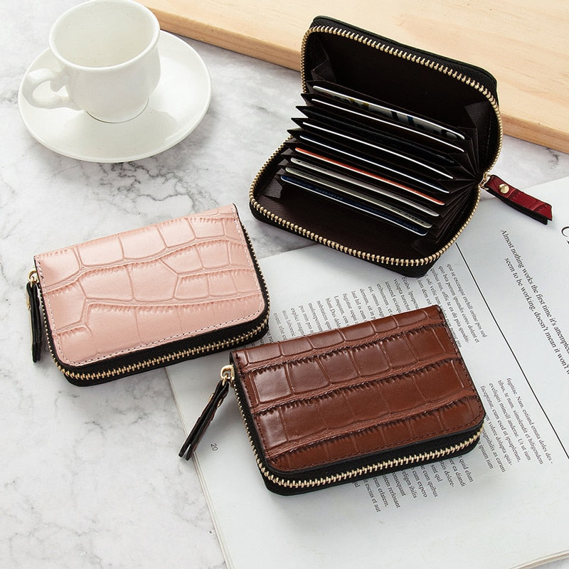 Crocodile Women Business Card Holder Men PU Leather Black Brown Green Eed Credit Card Wallet Bag Zipper ID Bank Card Holder Case