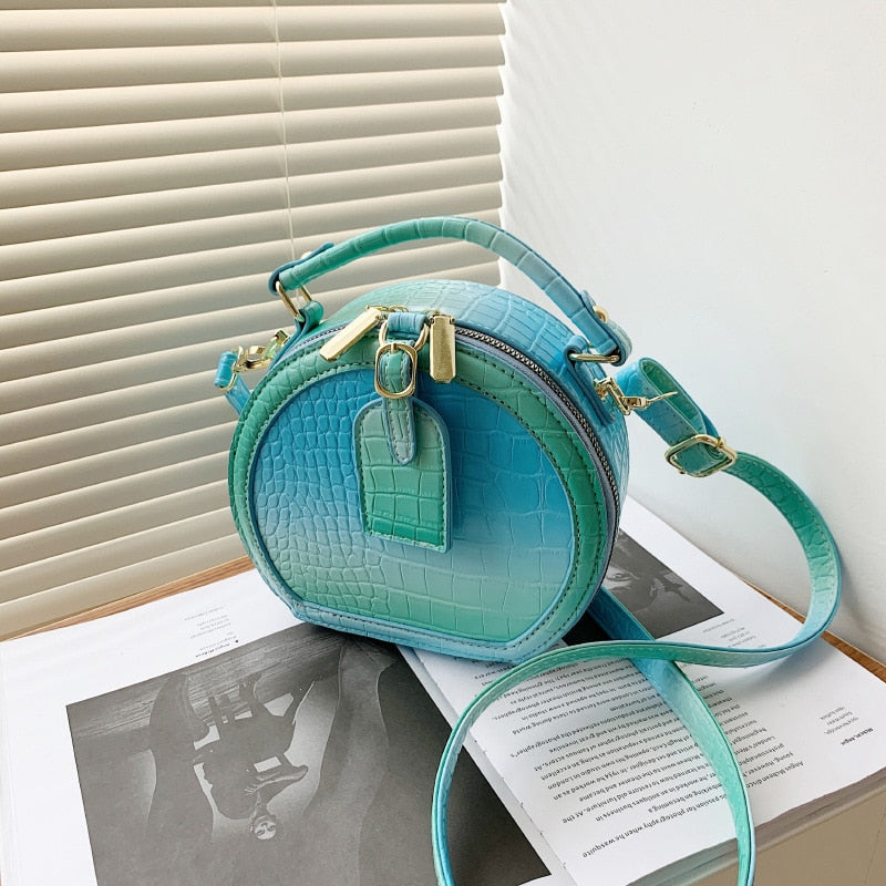 Elegant Gradient Color Shoulder Bags for Women Alligator Round Pu Leather Female Crossbody Bag Luxury Women&#39;s Brand Handbag