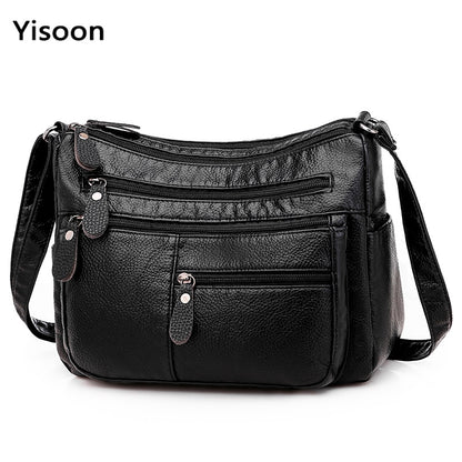 Women Washed Soft PU Leather Shoulder Bag Casual Crossbody Bags for Women Multi-pocket  Handbag Female Messenger Bags