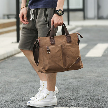 Scione Men Canvas Portable Handbag Business Fashion Casual Vintage Multifunction Shoulder Bag Leisure handbag Dropshipping