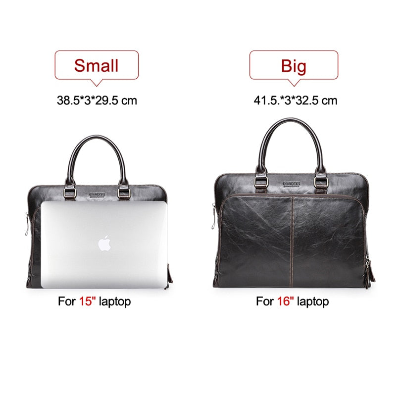 CONTACT&#39;S Business Men Laptop Bag for 15 inch Genuine Leather Briefcase Large Capacity Handbag Leather Computer Laptop Bags Male