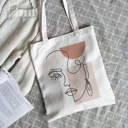 Korea Ulzzang Ins large capacity casual shopper bag fashion school bag Harajuku women shoulder bag art abstract face canvas bags