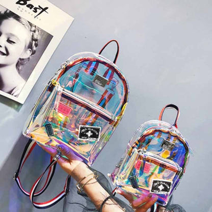 Transparent See Through Women Girls Backpack  PVC Female Laser Jelly Satchel Multi-use Mini Backpack Small School Bag /BY