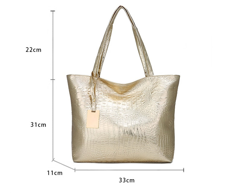 Brand Fashion Casual Women Shoulder Bags Silver Gold Black Crocodile Handbag PU Leather Female Big Tote Bag Ladies Hand Bags Sac