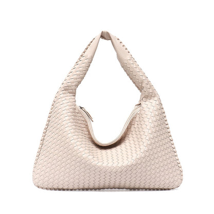 SC Brand New Vegan Leather Hobo Bag Handmade Woven Casual Female Handbag Big Capacity Patchwork Zipper Women Shoulder Bags