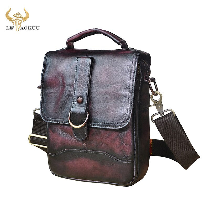 Original Leather Male Fashion Casual Tote Messenger bag Design Satchel Crossbody One Shoulder bag 8&quot; Tablets Pouch For Men 143-d