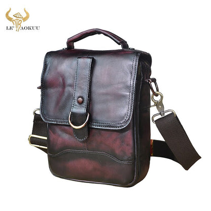 Original Leather Male Fashion Casual Tote Messenger bag Design Satchel Crossbody One Shoulder bag 8&quot; Tablets Pouch For Men 143-d