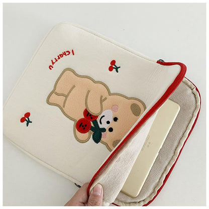 12.9 inch tablet case laptop bag cute cartoon cherry bear embroidery laptop bag for ipad pro 9.7 10.5 11 13  inch Ipad liner bag