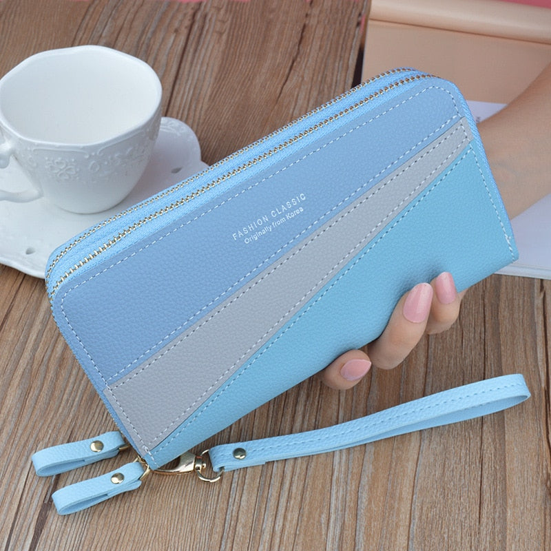 Women&#39;s Wallet Good Fashion Ladies Mobile Phone Long New Coin Card Money Color Matching Double Zipper in Hand Strap Features 580