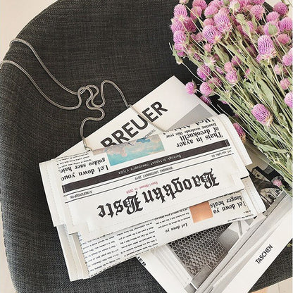 Women Pu Leather Letter Printing Day Clutch Bags Funny Newspapers Envelope Chain Mini Shoulder Bag for Girl Purse Female XA10HT