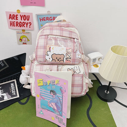 EST Plaid Transparent PVC Kawaii Contrast Color Girls College Leisure Kawaii Backpack Large Nylon School Backpack For Women Bags