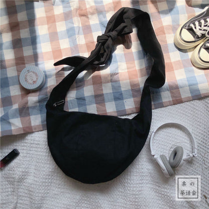 Shoulder Bags Women Canvas Hobos Tie Designer Cross-body Shopping Handbag Female Solid Large Capacity Underarm Bag Elegant Daily